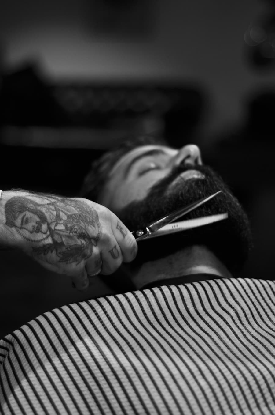Beard trimming in progress
